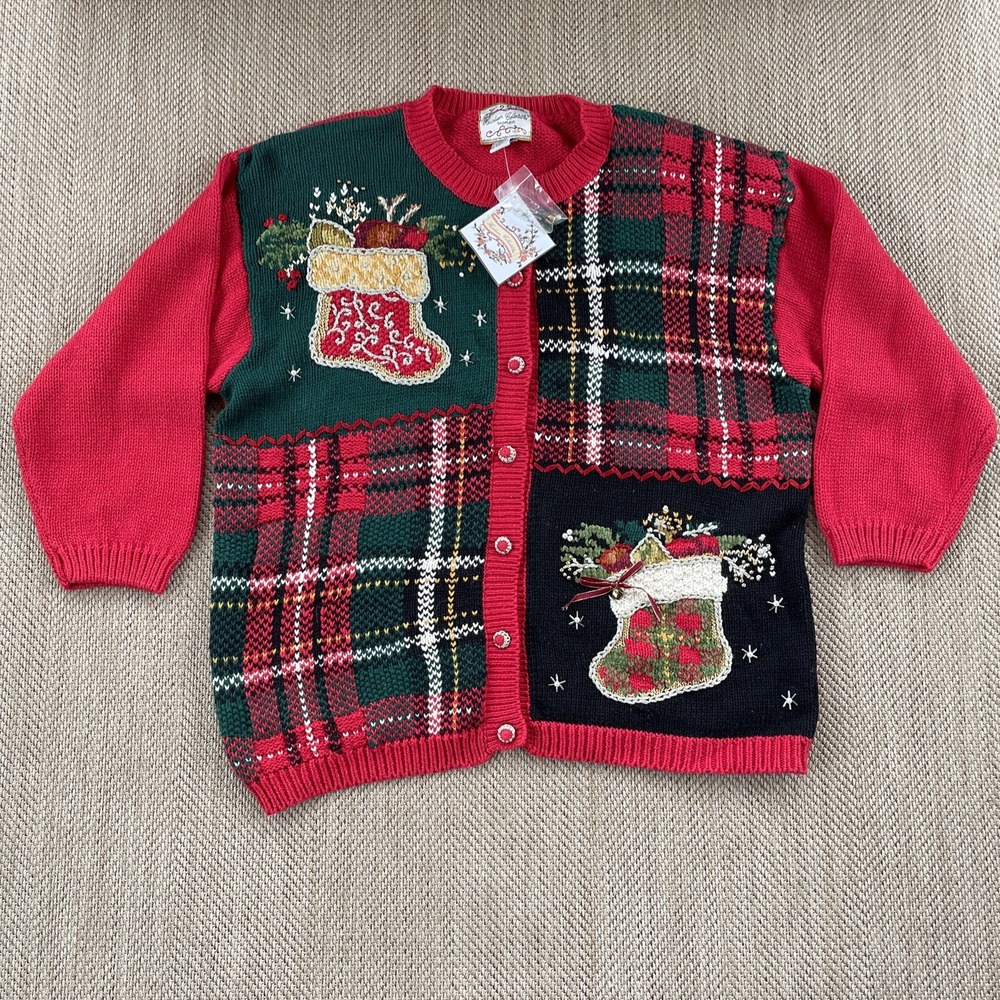 Heirloom Collectibles Women's Cardigan Christmas Stockings Knit Size 22/24 NWT
